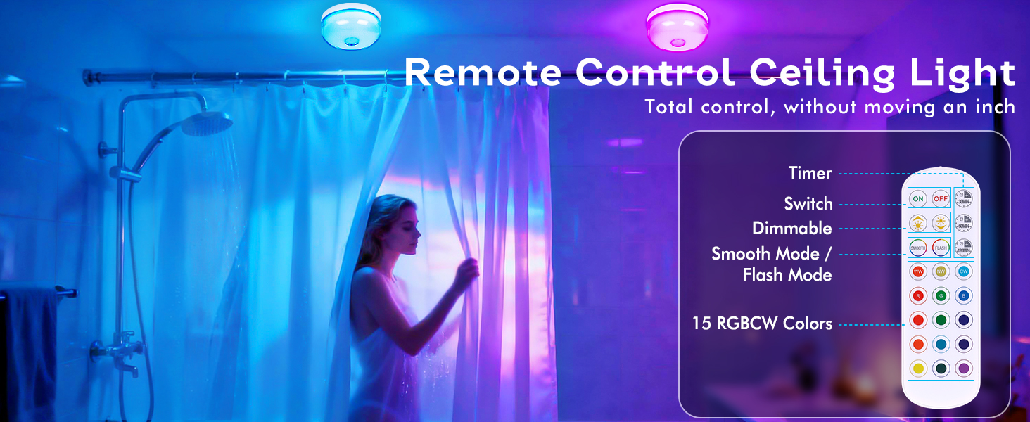 Rechargeable Shower Light for Inside Shower, 15 Color Changing Waterproof Lights for Shower Bathroom