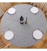 LIBERECOO Round Fitted Vinyl Tablecloth Waterproof Elastic Edged Table Cloth - Granite Pattern -P...