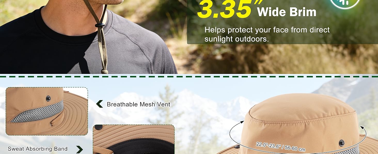 Connectyle Men's Sun Hat UPF 50+ Sun Protection Fishing Hiking Hat Cowboy Bucket Hat