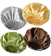 4 PCS Shower Cap for Women, Elastic and Reusable Bath Caps, Double Layers Shower Caps Reusable Wa...