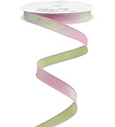 MEEDEE 1" Pink Green Dupioni Ribbon 25 Yards Pastel Pink to Mint Green Ombre Ribbons for Crafts, ...