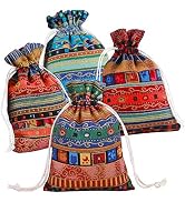 Ethnic Style Drawstring Gift Bag 5x7" Cotton Reusable Pouches (12pcs) - Pinowu Jewelry Coin Pouch...