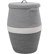26" x 20" Tall Extra Large Storage Basket with Lid, Cotton Rope Storage Baskets, Woven Laundry Ha...