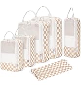 Narwey 6 Set Checkered Compression Packing Cubes Travel for Carry on Women, Packing Organizers Ba...