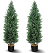 Hananona 2 Pcs 4 Ft Artificial Topiary Cedar Trees, Outdoor Faux Pine Shrubs, Realistic Fake Gree...