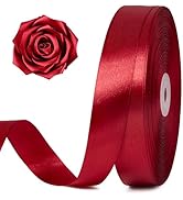 Jutieuo 100 Yards 1 Inch Wine Red Satin Ribbon, Solid Craft Fabric Ribbon for Christmas Gift Wrap...