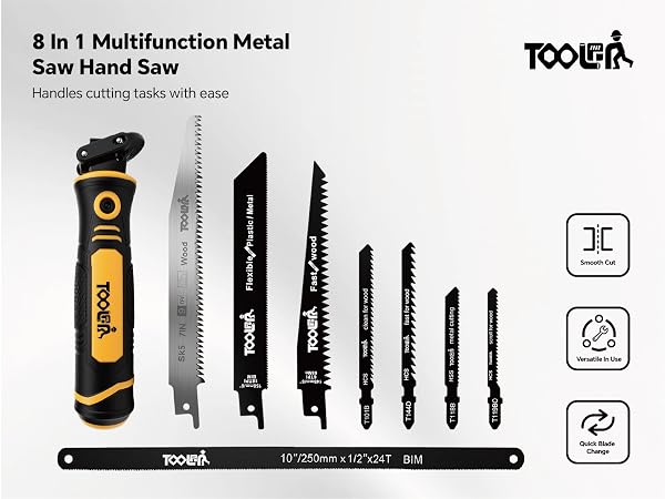 8-in-1 hand saw,8 blades cut wood,metal,plastic & drywall,quick swap for home DIY use.