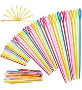 LOVEINUSA Plastic Sewing Needles Bulk, 120PCS Large Eye Yarn Neddles Kids Colorful Weaving Neddle...