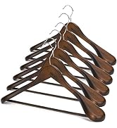 JS HANGER Wooden Suit Hangers, 6 Pack Extra-Wide Shoulder Wood Coat Hangers with Non Slip Pant Ba...