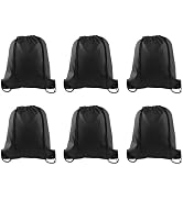 PLULON 6 Pcs Drawstring Bags Bulk Black Drawstring Backpack String Backpack Cinch Sack Sport Gym ...