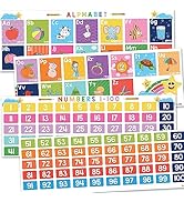 4 Pcs Alphabet Banner & Numbers 1-100 Chart For Toddlers - Laminated Number Abc Line For Kids, Bi...