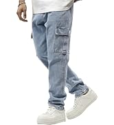 JMIERR Men's Elastic Waist Cargo Jeans Stretch Denim Pants with Drawstring Relaxed Fit for Casual...