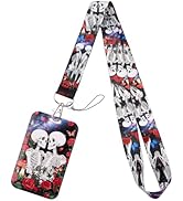 Cool Skeleton ID Badge Holder Lanyard for ID Badges Galaxy Skull ID Holder Cute Red Rose Flowers ...