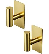 GWAAZXGZ Towel Hooks for Bathrooms – 2 Pack, Brushed Gold Finish, T-Shaped Stainless Steel Adhesi...