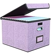 Decorative File Organizer Storage Box with Lid, Huolewa Linen Hanging Filing & Storage Box with P...