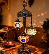 XUMAIDENG Turkish Moroccan Table Lamp Tiffany Style 3 Globes Mosaic Table Lamp Glass Bedside Lamp...