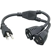 Cablelera Power Cord Extension and Splitter, NEMA 5-15P to NEMA 5-15R x 2, 16 AWG, 13A, 125V (ZWA...