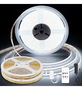 AUZIWE COB LED Strip Lights 65.6ft, LED Lights Daylight White 6000K Strip Lights with Remote& App...