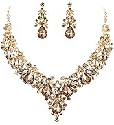 EVER FAITH Women's Crystal Elegant Bridal Floral Cluster Teardrop Statement Necklace Earrings Set