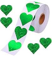 1.5" Glitter Green Heart Stickers, Large Heart Labels Valentines Decor 500 per Roll, St. Patricks...
