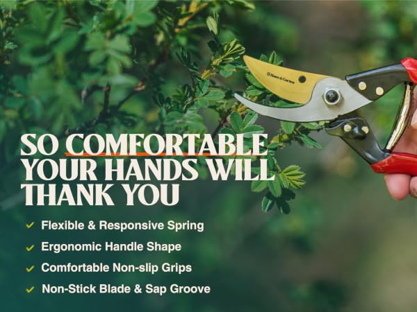 Comfortable bypass garden shears for gardening. Pruners for garden can be used as garden shears