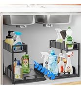 fusehome 2 Pack Under Sink Organizer, 2 Tier Metal Pull Out Cabinet Sink Shelf for Bathroom, Kitc...