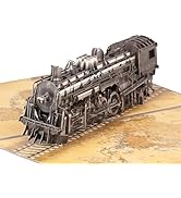 Steam Train 3D Pop-Up Birthday Card, Father's Day Greeting Card - Vintage Steam Train Design, Hap...