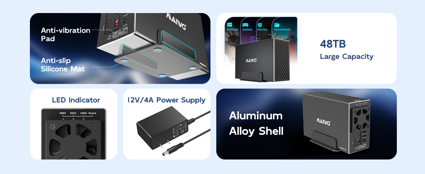 36TB Capacity Two Data Cables C to C ,C to A 12V 4A Power Adapter