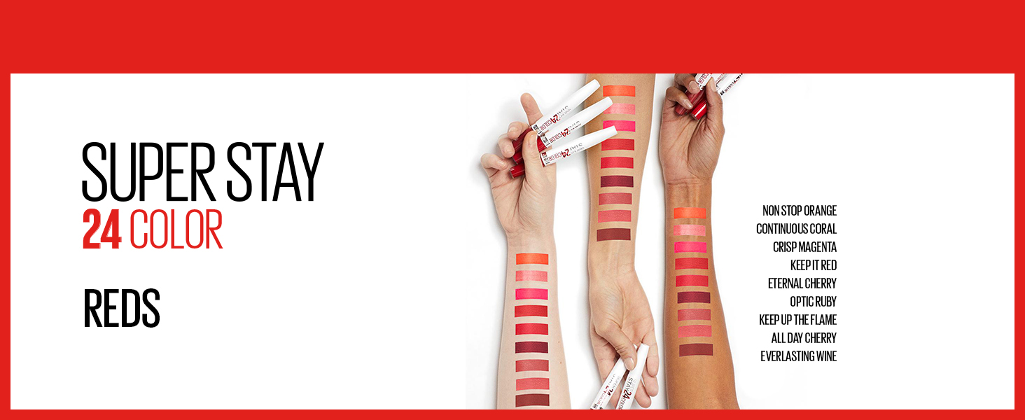 super stay 24 color shade guide - red