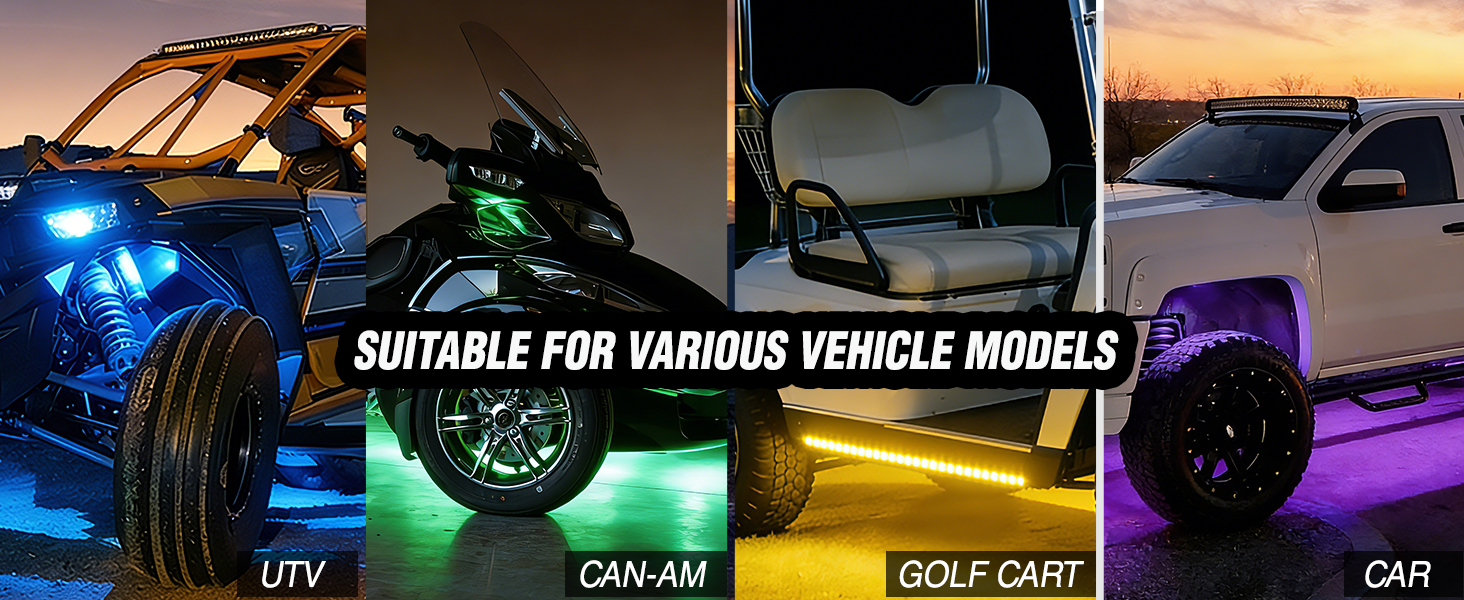 2PCS Golf Cart Underbody Light Kit RGB Multi-Mode LED Neon Accent Lighting Lamp