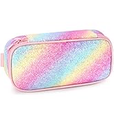 mibasies Girls Pencil Case for Kids, Multi-Slot Pencil Pouch, Twill Pink Blue