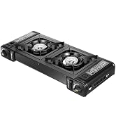 Butane Camping Stove, Portable 2-Burner Butane Stove with Grill Plate and Carrying Case, Auto Ign...