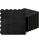 Cocktail Napkins Disposable, 100 Count Black Scalloped Napkins, Dessert Napkins Beverage Napkins,...