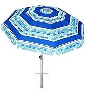 AMMSUN 7ft Heavy Duty Windproof Portable Beach Umbrella with Sand Anchor,Adjustable Height with T...