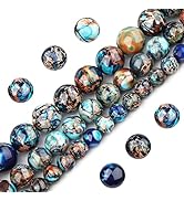 Filluck Natural Stone Beads 8mm Mixed Blue Imperial Jasper Polished Round Smooth Gemstone Beads f...