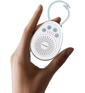 Hand holding up a compact FOXFINE portable sound machine, showing its portable design, wn001 blue