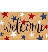 Whaline Patriotic Natural Coir Door Mat 4th of July Red Blue White Star Welcome Doormat Non-Slip ...