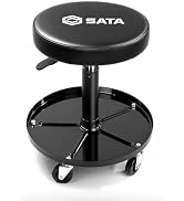 SATA Adjustable Rolling Shop Stool with Wheels, Heavy Duty 300 lbs Capacity Mechanics Chair, Roll...