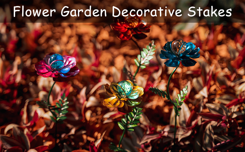 4 Packs Flower Garden Stakes Decor, Outdoor Waterproof Metal Flowers Stick