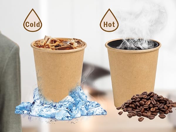 Kraft paper Cups Brown Disposable Paper Coffee Cups Unbleached Cups for Hot/Cold