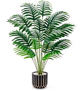 Der Rose 28" Fake Palm Tree in Black Gold Pot for Living Room Decor | Faux plants indoor with lay...