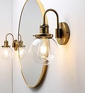 JIMUBEAM Industrial Vintage Gooseneck Wall Sconce 1-Light with 5.9” Round Clear Glass Globe Shade
