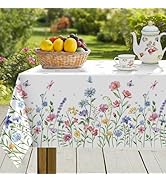 hometrixx Spring Floral Rectangle Table Cloth Wildflower Butterfly Washable Polyester Oil-Proof T...