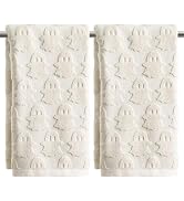 Artoid Mode 2 Pcs Beige 3D Ghost Jacquard Hand Towels for Bathroom | Halloween,13.7 x 29.5 Inch,1...