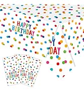 T-Antrix 3 Pack Happy Birthday Tablecloth Party Supplies, 54X108 Inch Disposable Plastic Waterpro...