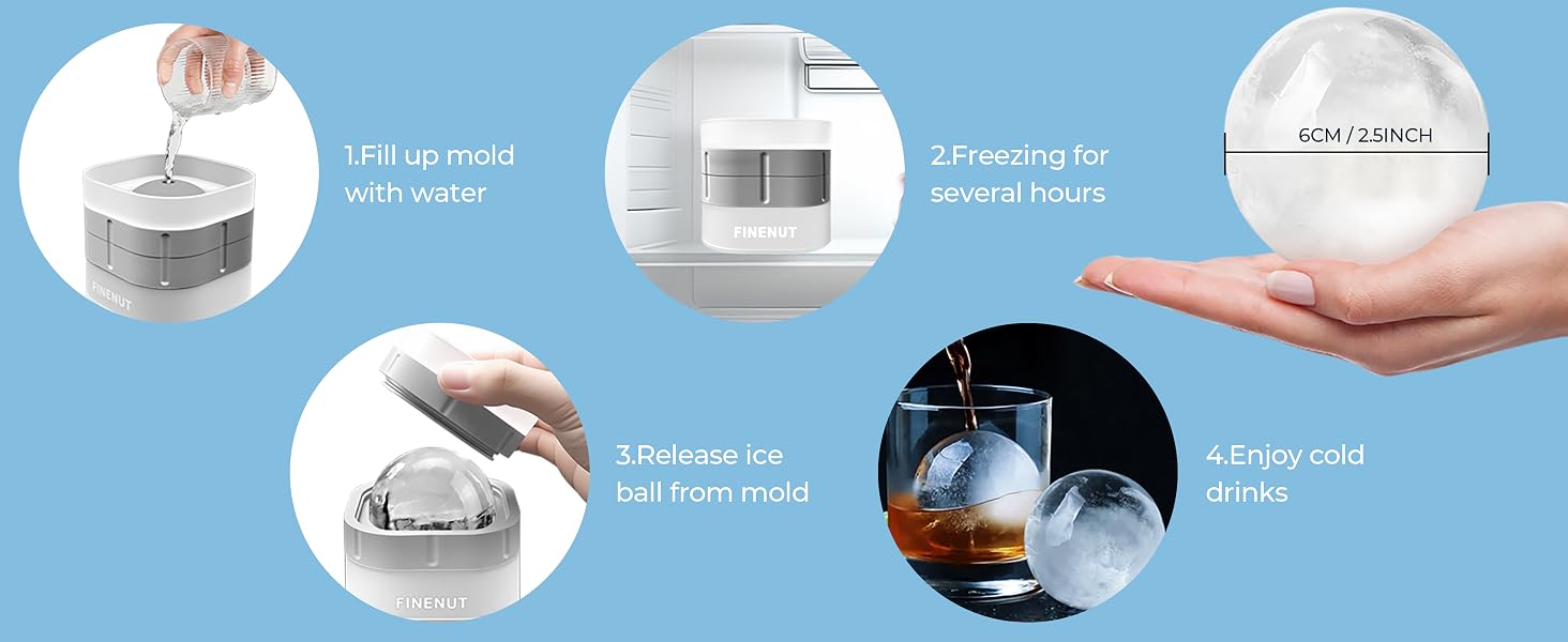 Keeps Drinks Chilled Longer Large round ice cubes melt slower