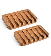 SUBEKYU Wooden Soap Dishes for Bathroom/Shower, Bar Soap Holder with Self Draining Tray, Natural ...