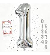 Smlpuame 40 Inch Silver Number 1 Balloon,1st Birthday Decoration Boys Girls | Large Self Inflatin...