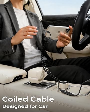 Coiled USB C Extension Cable Right Angle 1ft