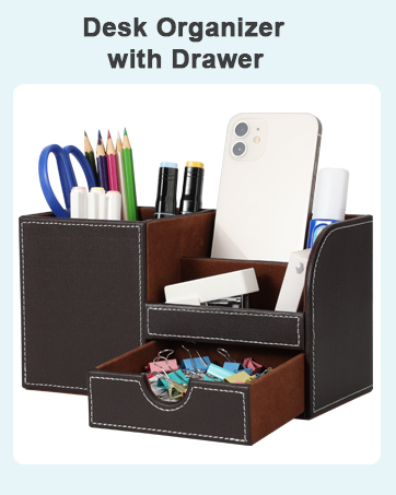 KINGFOM Desk Organizer Office Supplies Caddy Pu Leather Multi-function Storage Box